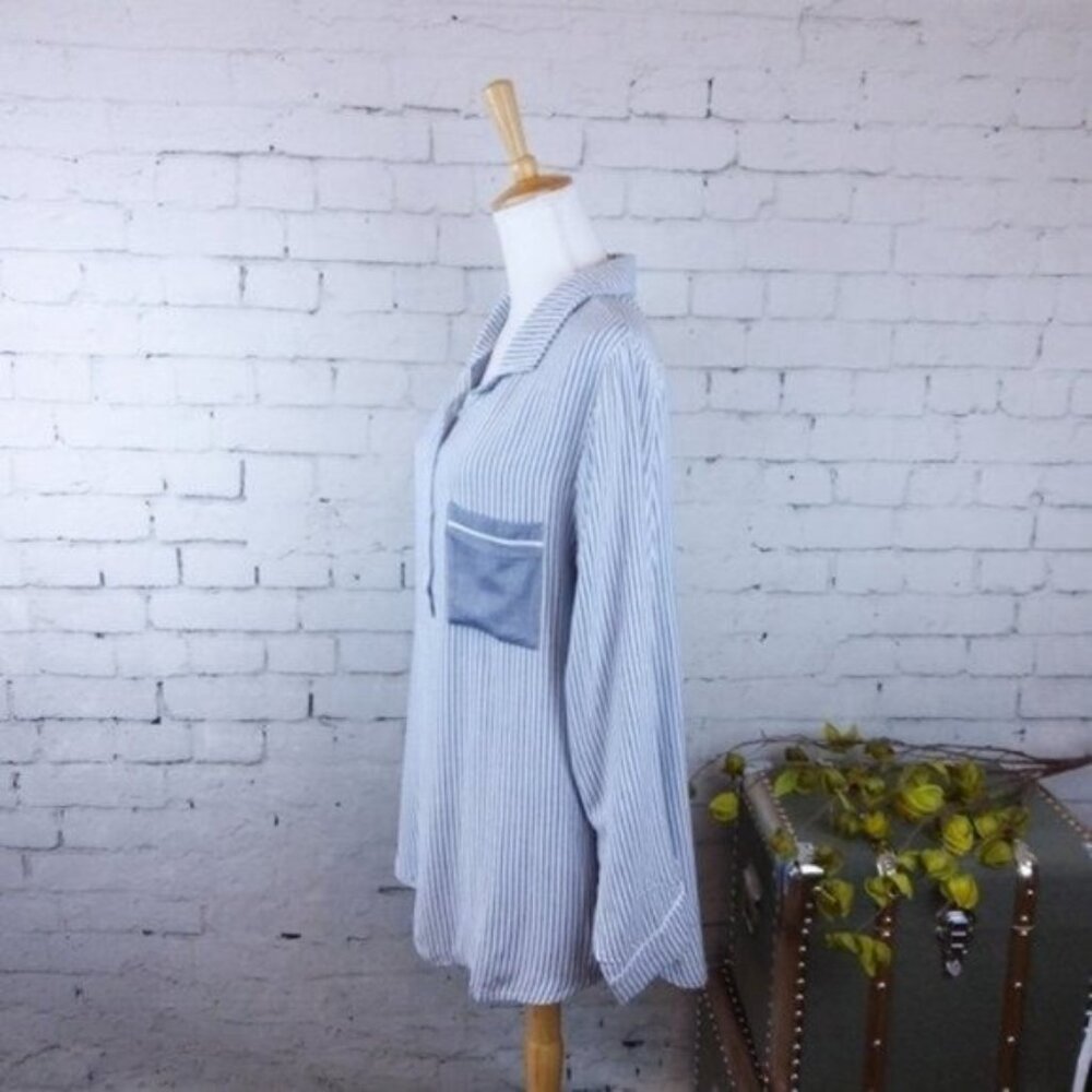Plush Soft Striped Boyfriend Nightshirt Blue Medium - Picture 2 of 6